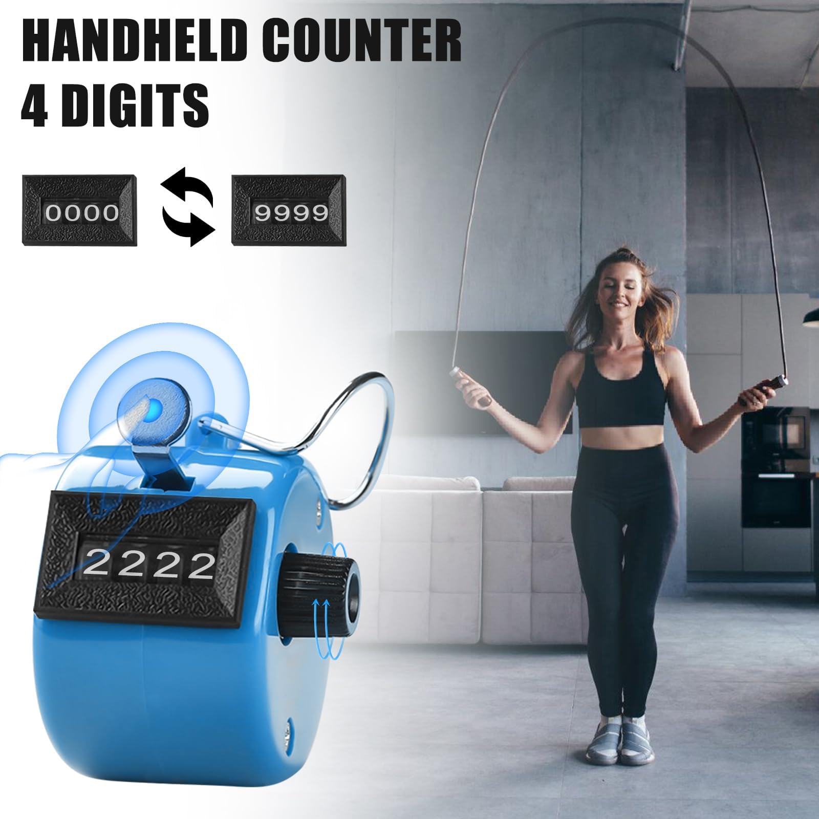 GOMETY 8 manual counters, 4-digit ABS tally counter – mechanical counter for people, coaching, golf, knitting row counter (8 colors)