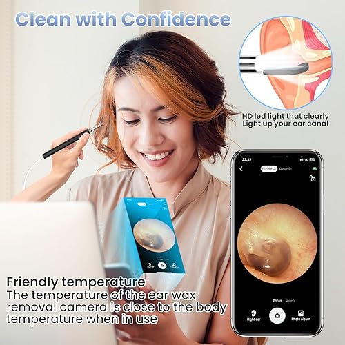 Miniatura 5 de Otoscopio con eliminación de cera de oído - Limpiador de oídos con cámara y luz - Herramienta de eliminación de cera de oídos con 1080P - Otoscopio
