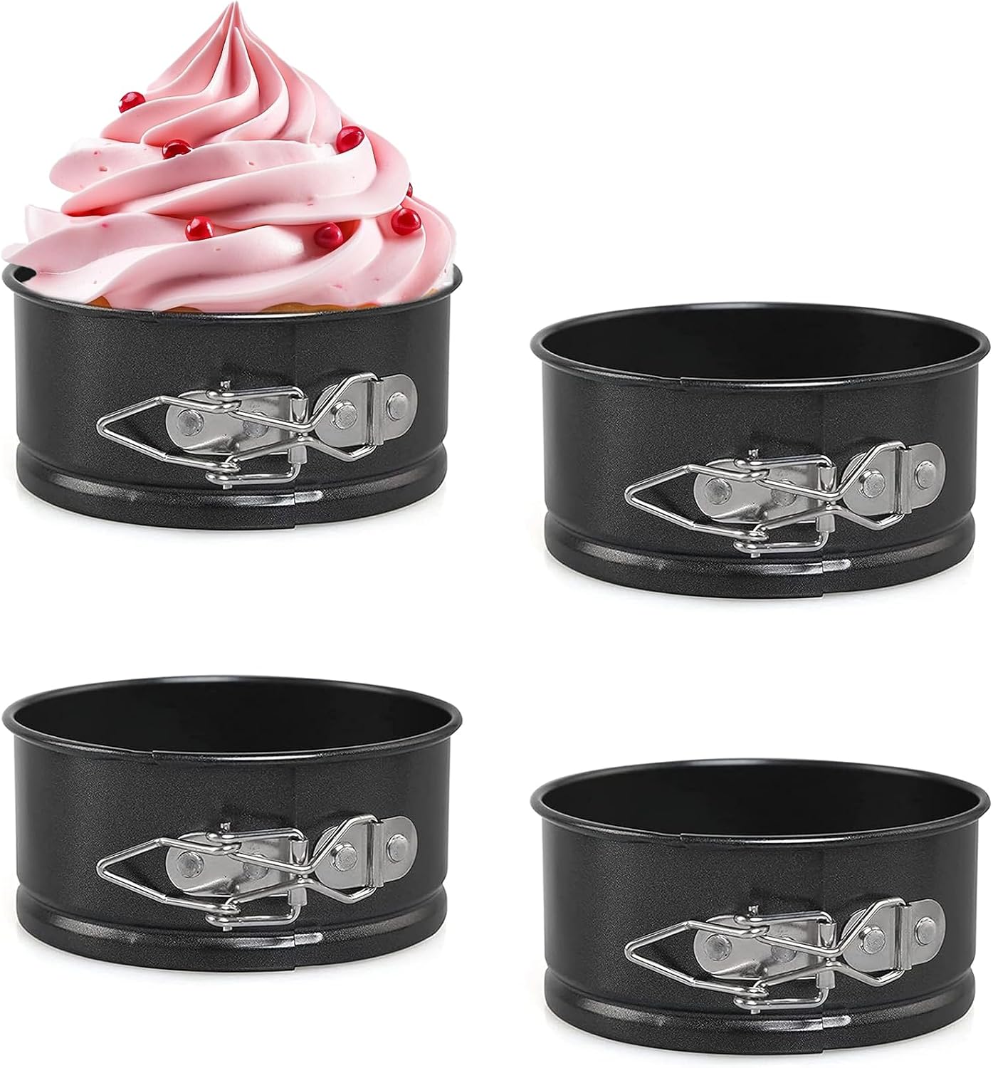 4 Inch Springform Cake Pan Set of 4, Non-Stick Round Mini Cake Tins with Removable Bottom for Cheesecakes, Pie, Quiche and Baking