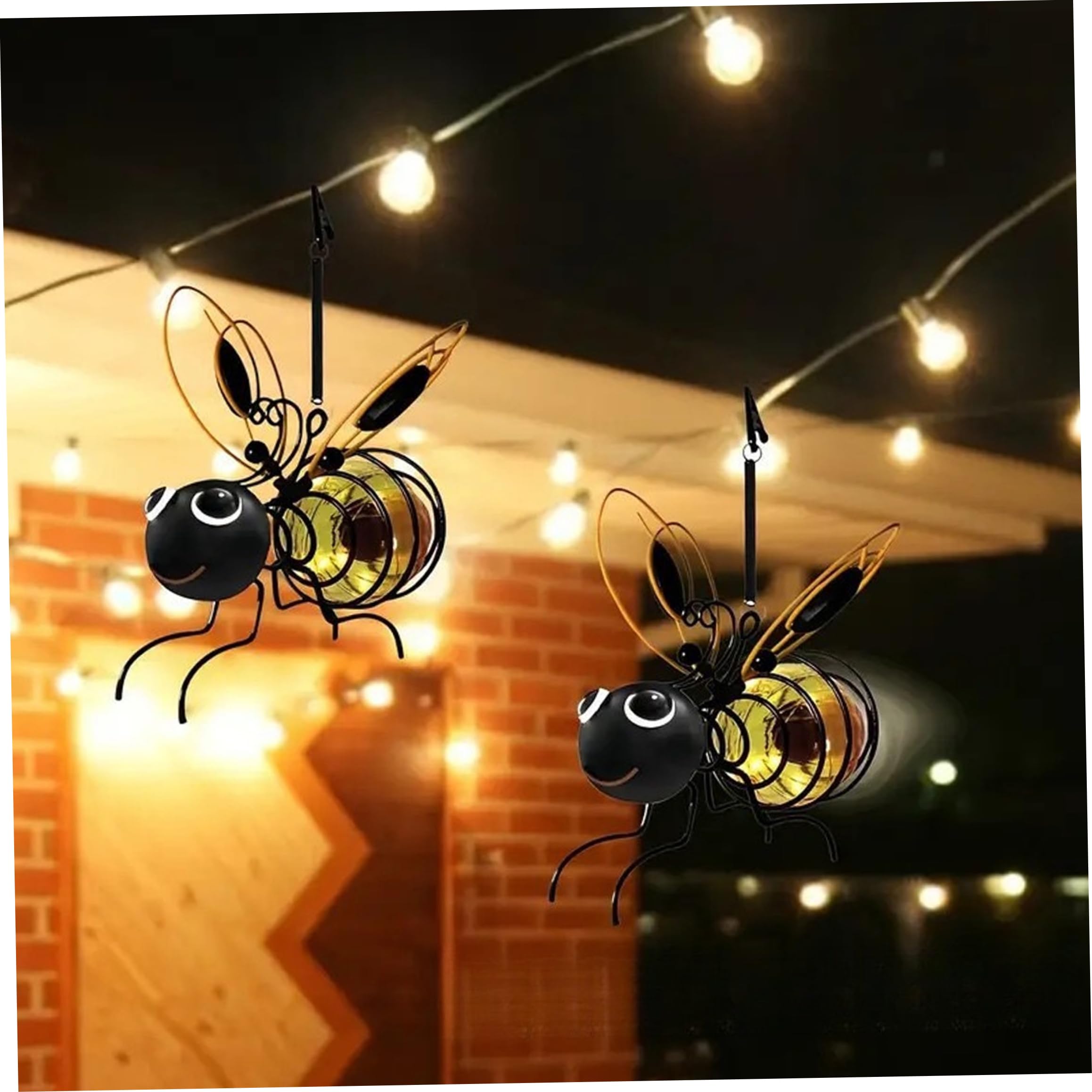 Faticenic 2pcs Solar Bee Lights, Outdoor Hanging Waterproof Metal Decor With Dancing Motion, Bee Solar Lights Outdoor Garden (gold), Garden Décor