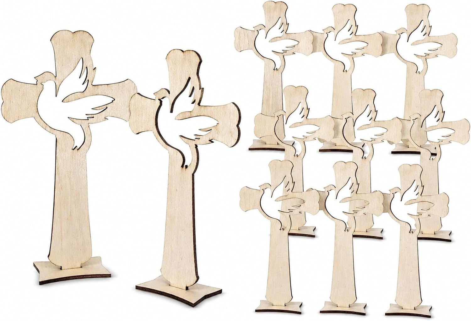 LUOZZY 10pcs Baptism Wood Cross Figurines with Base for Table Centerpieces | Wooden Wood Baptism Cross Figurines With Base For Home Displays
