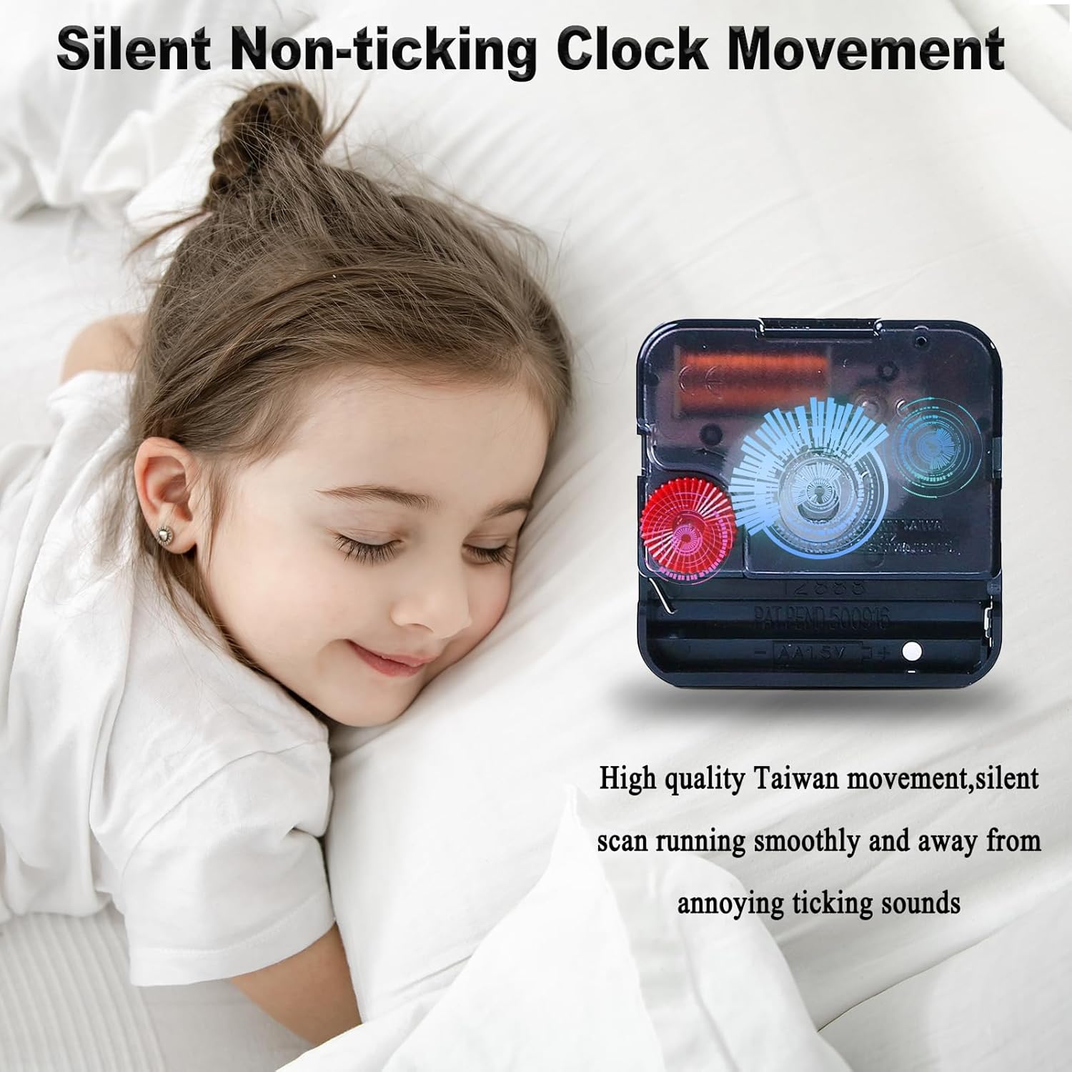 Silent Large Wall Clock,24 inch Modern Metal Black with Wood Frame - Battery Operated Non-Ticking Clock for Living Room Bedroom Kitchen Office