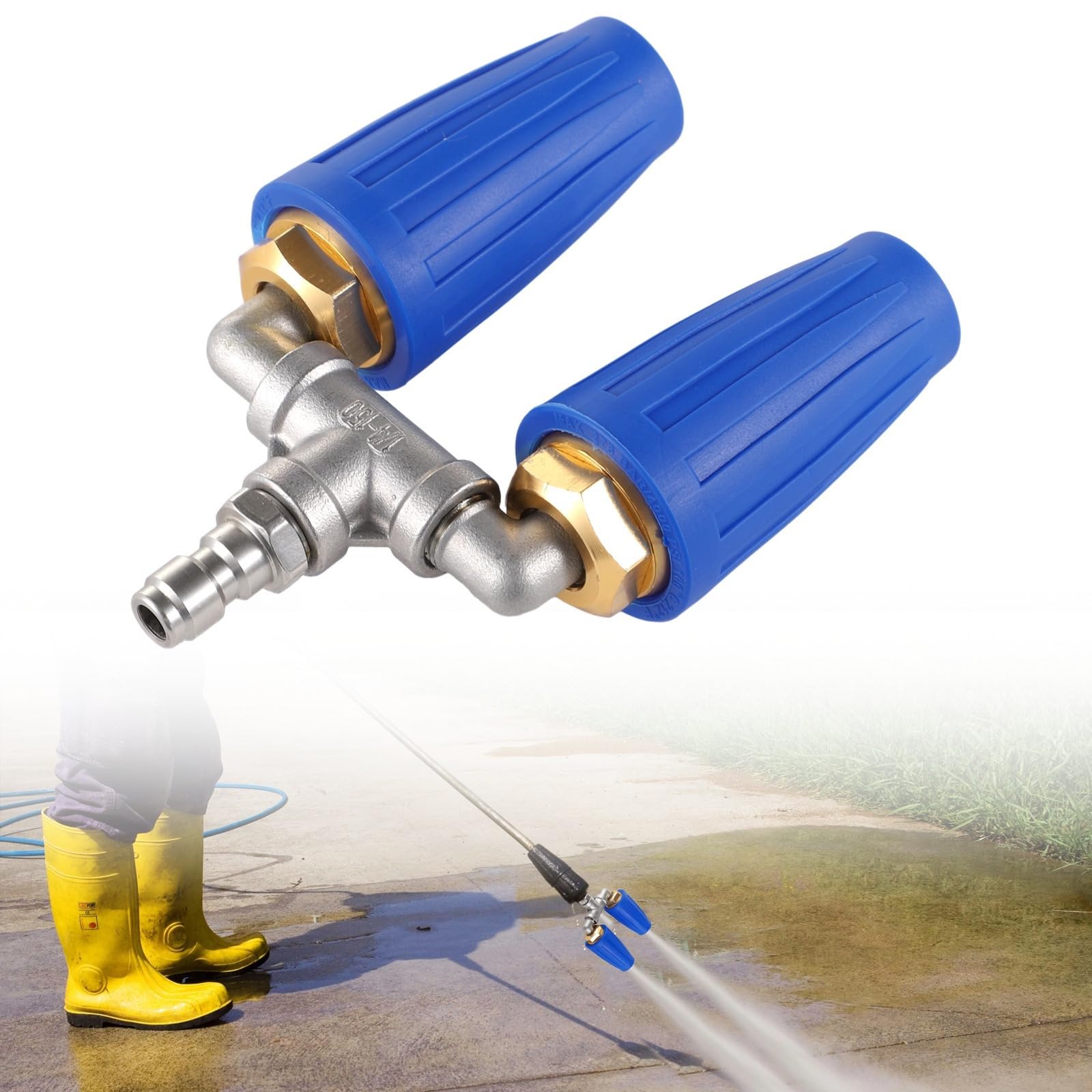Ugello turbo per idropulitrice, doppia punta girevole a 360° con attacco rapido da 1/4, design antiruggine con orifizio 2.0, 4000 psi 4-6 Gpm, adatto per auto, prati, uso esterno