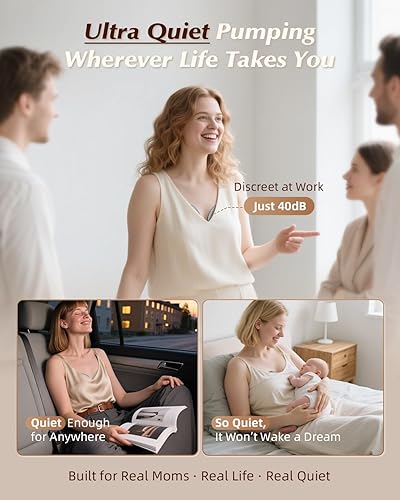 Miniatura 6 de Extractor de leche manos libres, bomba de lactancia portátil con succión fuerte de 320 mmHg, 19 niveles ajustables y 4 modos, ultra silencioso,
