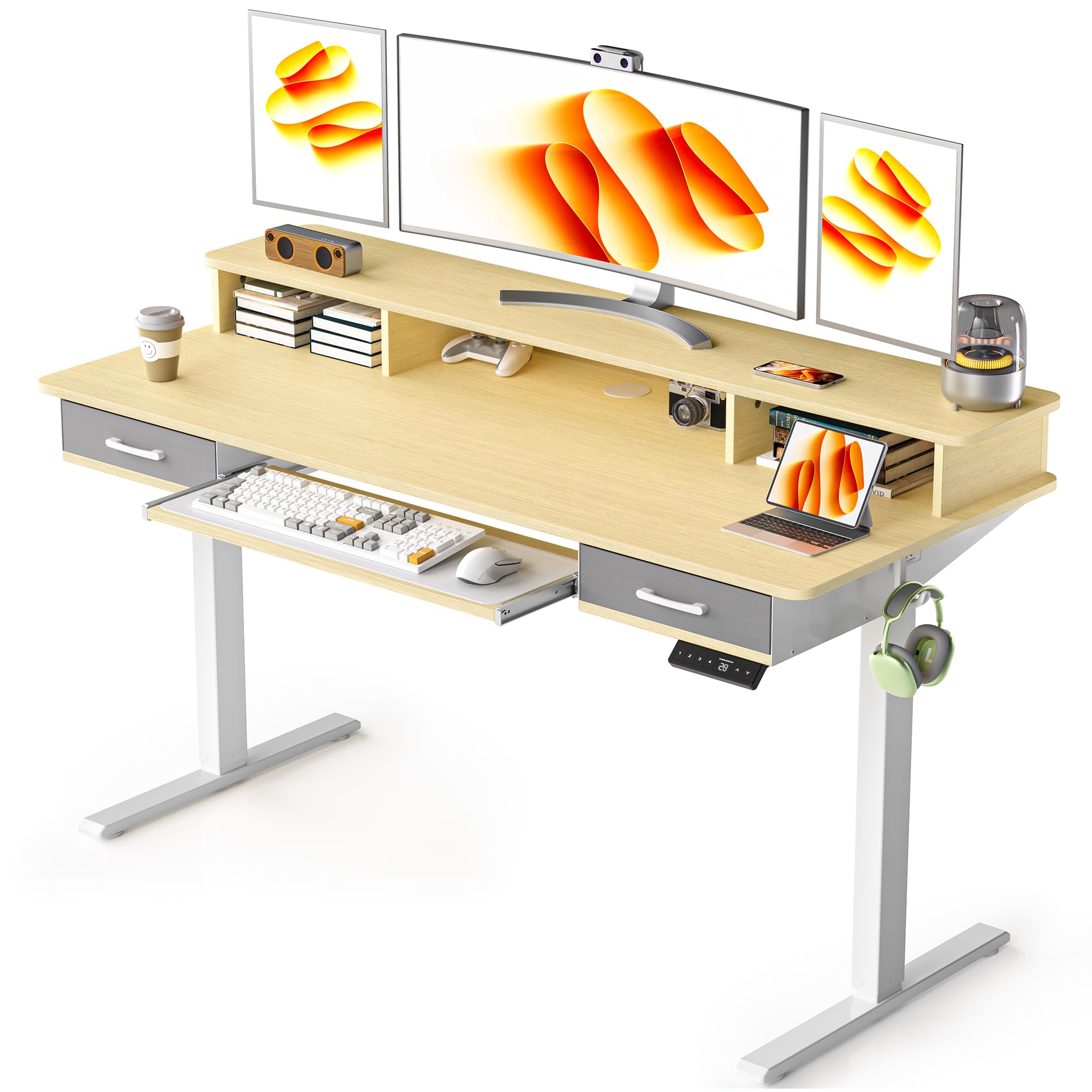 WALKINGDESK 55 Inches Electric Standing Desk with Keyboard Tray Height Adjustable Sit to Stand Table with 2 Drawers