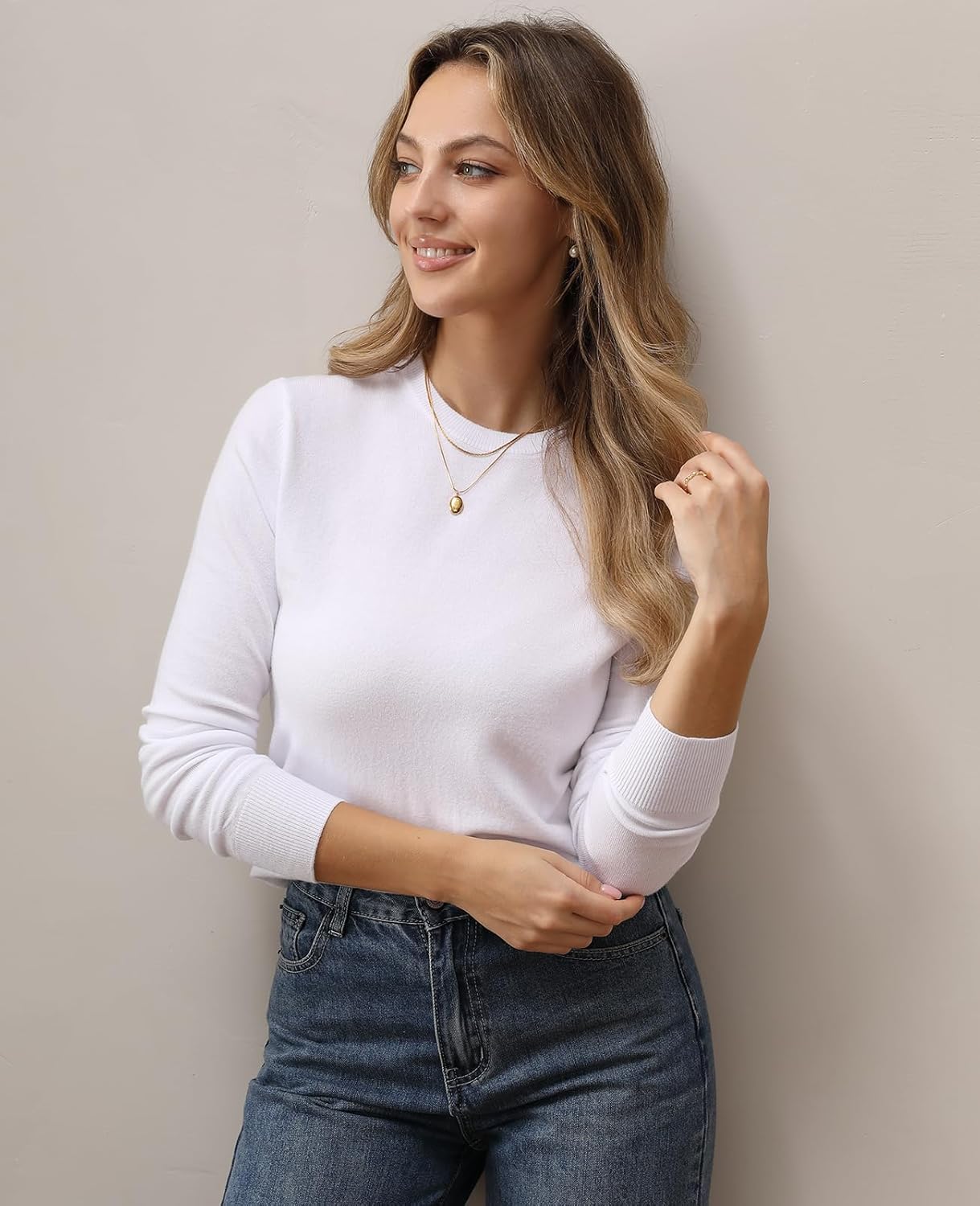 QUALFORT Women's Sweaters Long Sleeve Soft Lightweight Basic Knitted Pullover Sweater - Image 4