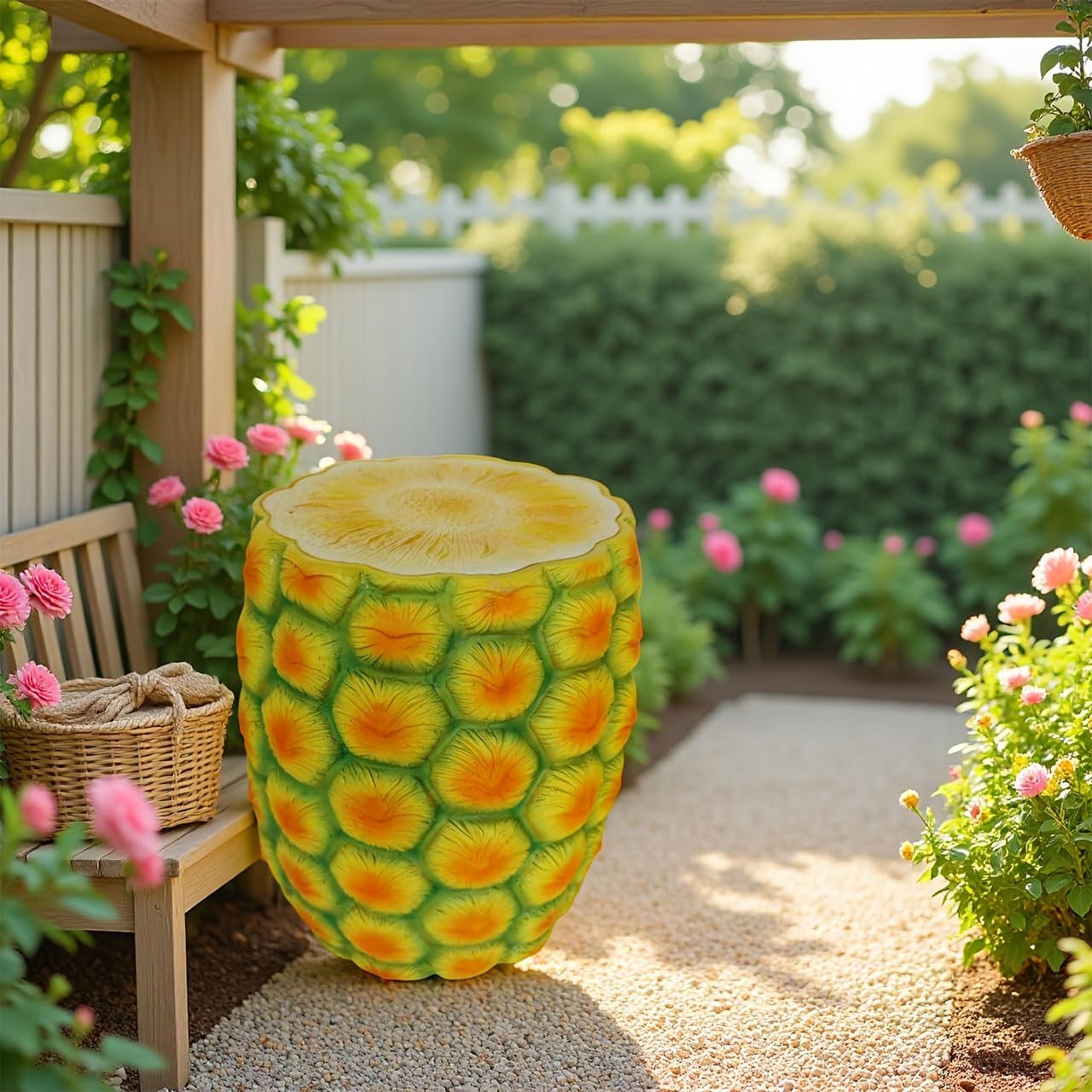 Outdoor Garden Stool, Pineapple Stool Decorative, Resin Accent Seat & Outdoor Side Table for Living Room, Entryway, Patio, Garden (Pineapple Stool)