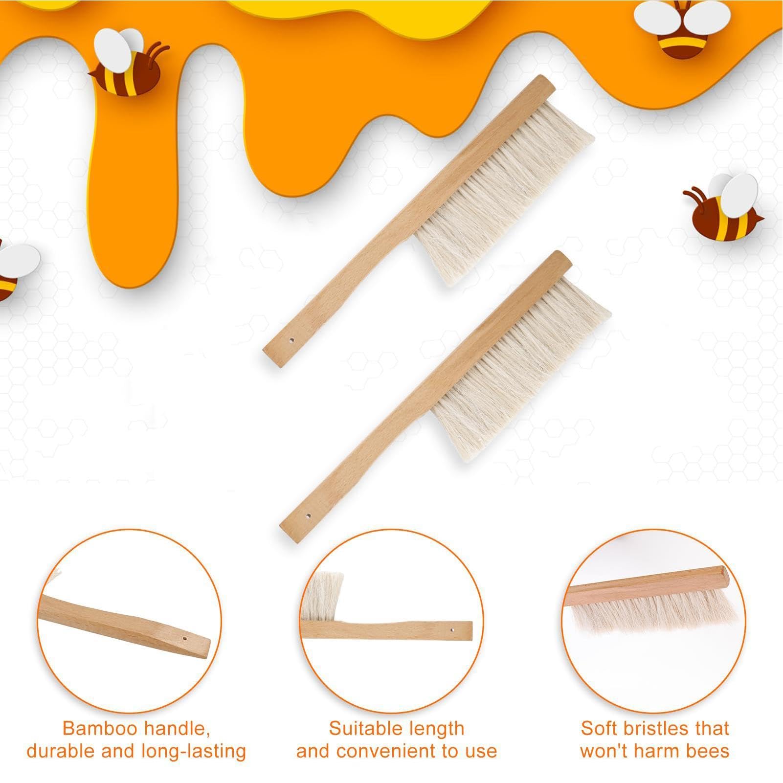 Brosse d'apiculture | 40 x 7,6 x 1 cm | Outil de Nettoyage de Ruche avec poignée en Bois Naturel en CRIN de Cheval pour Hommes, Femmes, débutants