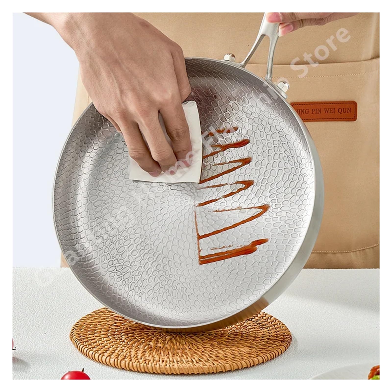 poele inox Poêle à frire en acier inoxydable, wok antiadhésif, casserole non revêtue, poêle steak, cuisinière induction, gaz, ustensiles de cuisine(20cm)