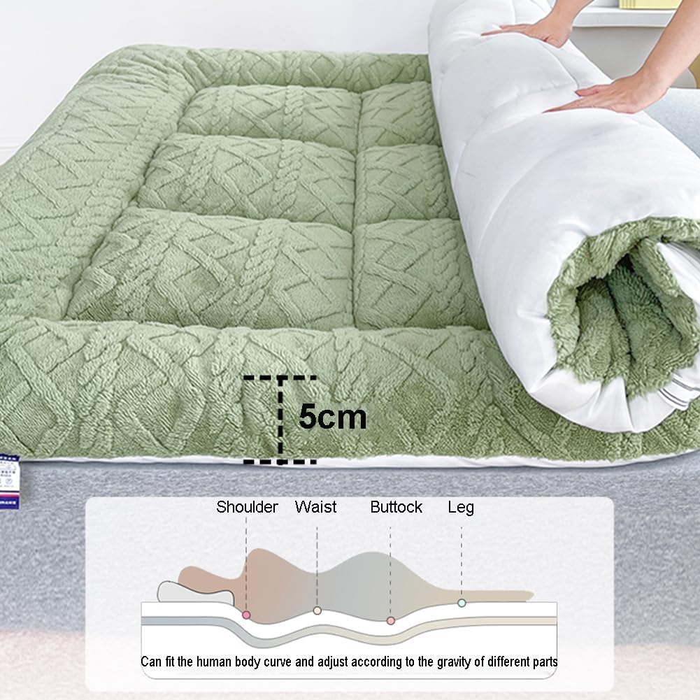 Dicke Futon-Bodenmatratze, Japanische Bodenmatratze, Faltbare Isomatte, Aufrollbare Tatami-Matte, Atmungsaktiv, Flauschig, Weich, Bodenliege, GäStebett (Color : A, Size : 59x79in (150x200cm))