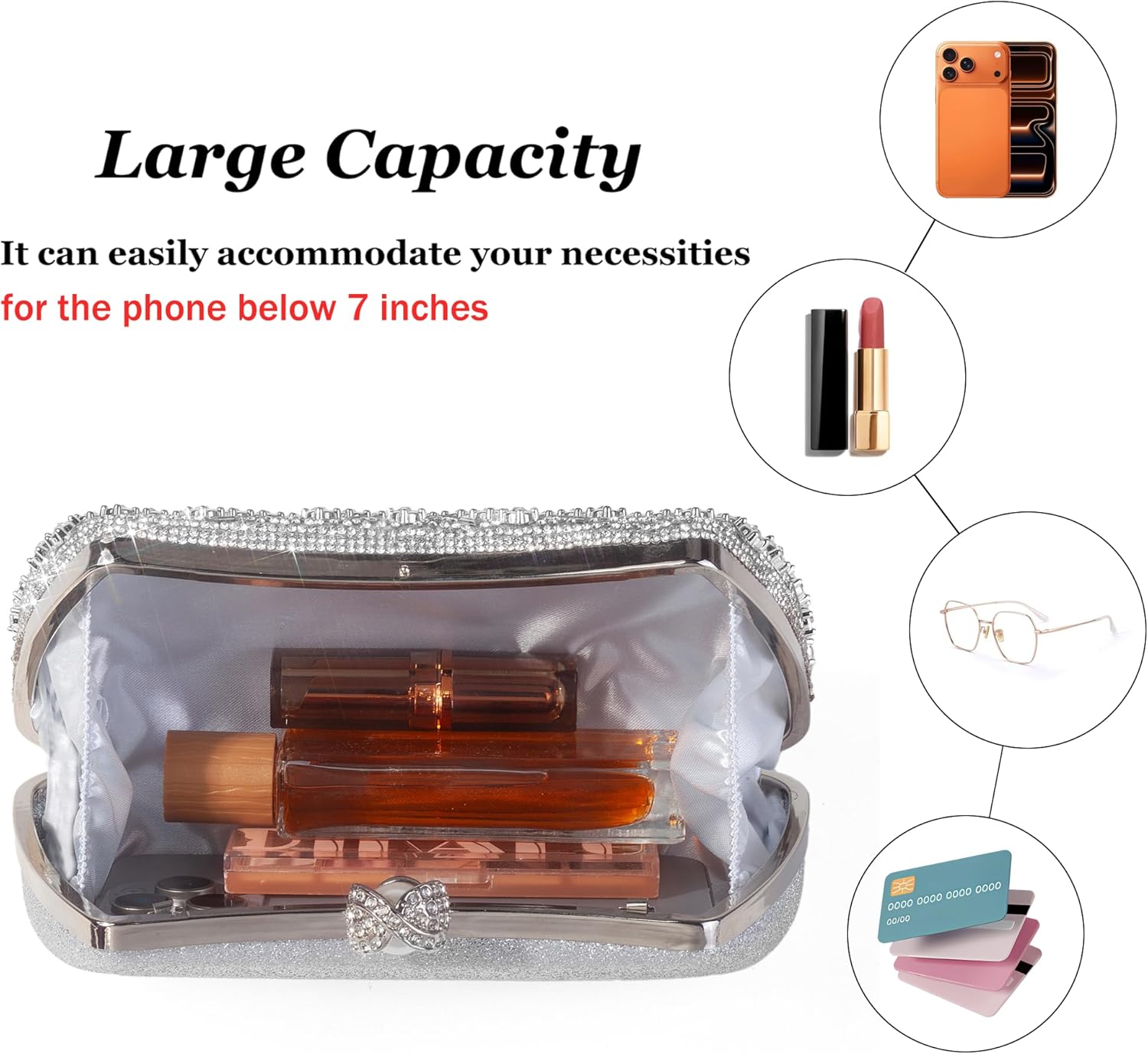 Womens Sparkly Rhinestone Crystal Glitter Clutch Purse Evening Handbag Shoulder Bag for Wedding Party Prom - Image 6