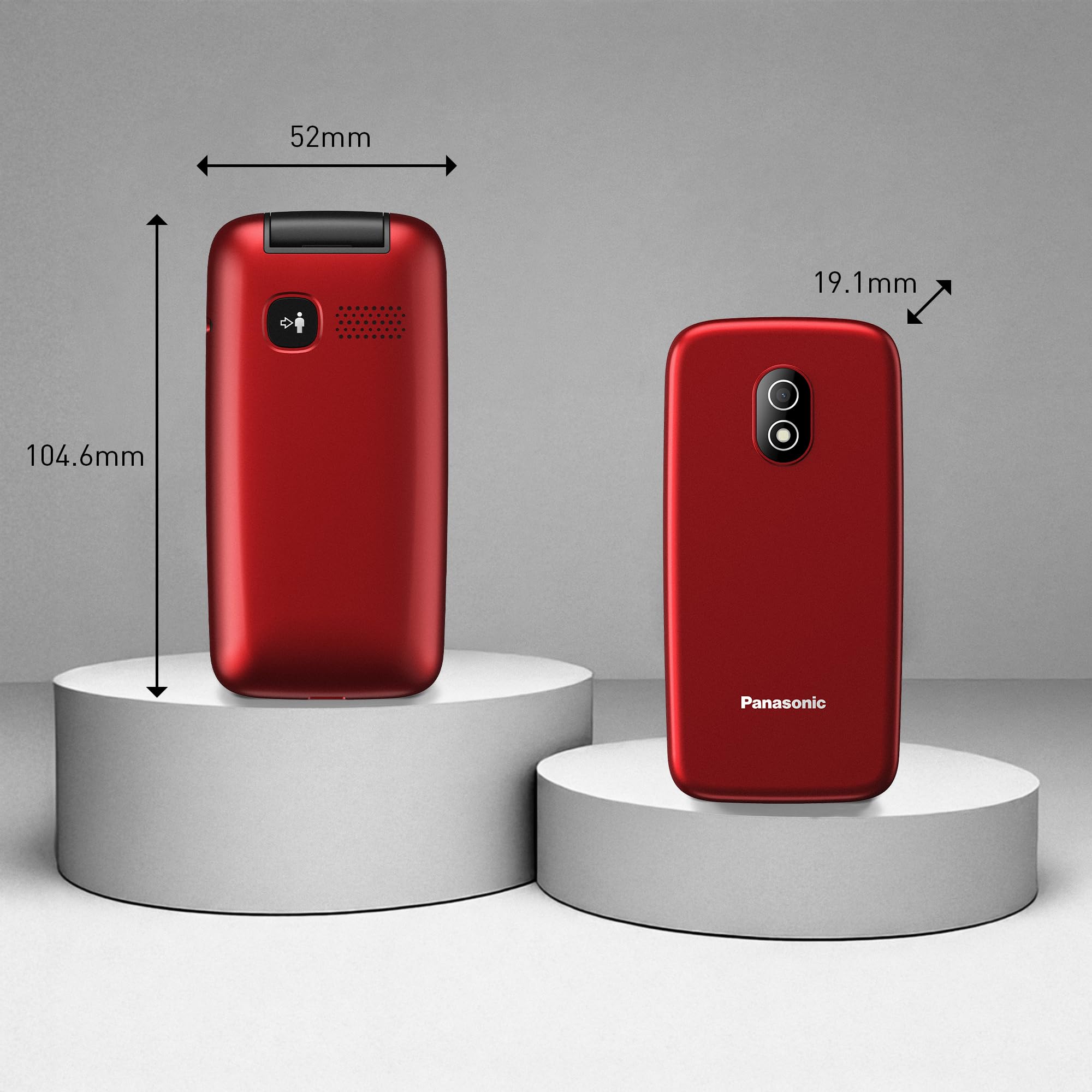 Panasonic KX-TU410 Telefon Komórkowy 4G Składany 2,4 Cala, Przycisk SOS, Bluetooth 5.0, HAC, Głośnik, IP44, Czerwony