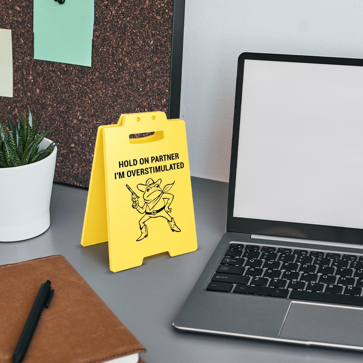 Funny Cowgirl Frog Office Desk Decor Sign - Work Humor I'm Overstimulated Sign Cubicle Decor - Fun Gag Gifts for Women Coworkers Colleagues Work Besties image 4
