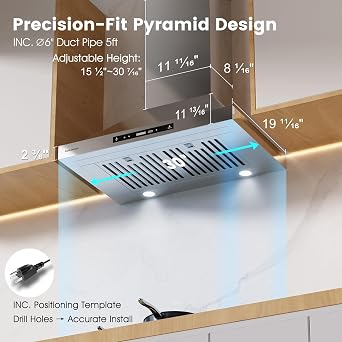 30-inch Wall Mount Range Hood, 900 CFM Full Copper Motor | Ducted/Ductless Kitchen Vent Hood with Triple Smart Controls (Gesture/Remote/Touch), Tunable LED Lighting, Stainless Steel