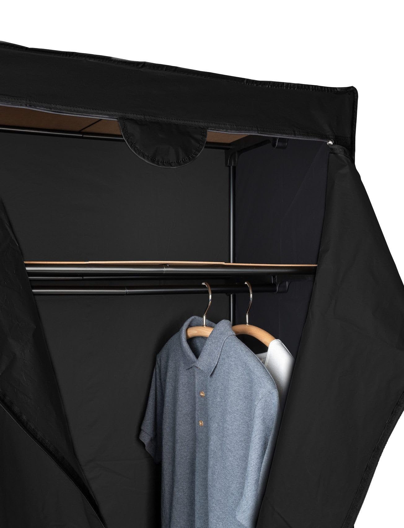 Kleiderschrank Stoffschrank mit Kleiderstange und Ablage, Mobiler Faltschrank zur Kleideraufbewahrung, Textilschrank mit Staubschutz für Schlafzimmer, Gästezimmer, Schwarz, 75 x 160 x 50 cm