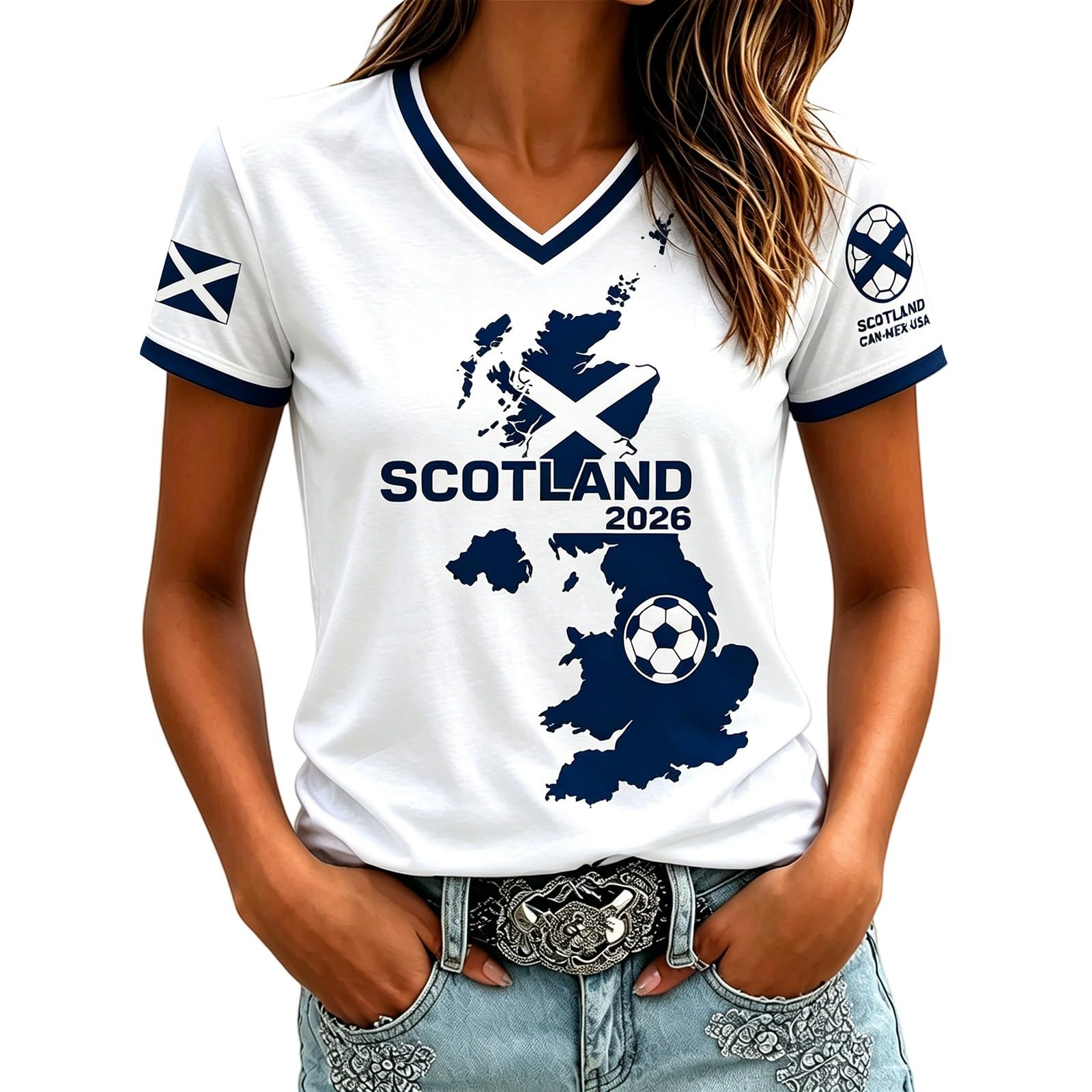 Retro Scotland Football Shirts - Scotland World Cup Merchandise Women’s Football T-Shirt Jersey Breathable Soccer Tshirt V-Neck Top Tee Shirts Gift for Footballs Fans Supporters