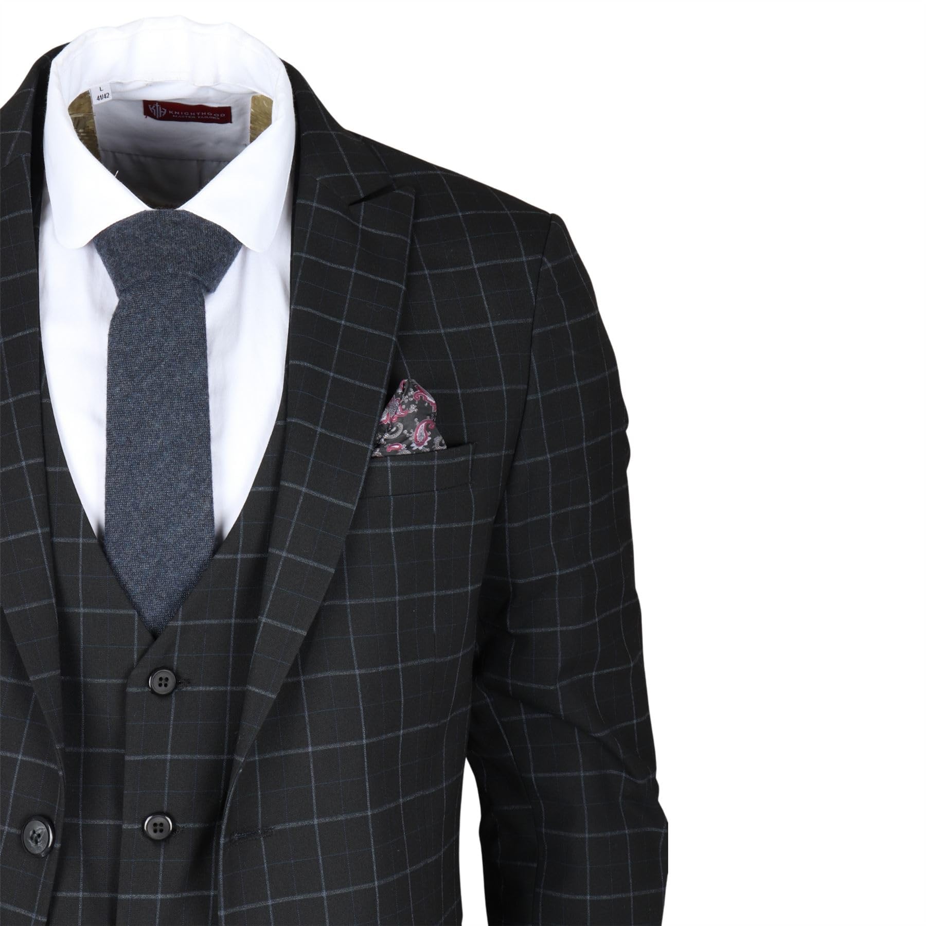 TruClothing.com Herrenanzug Schwarz kariert Tailored Fit 3 Teilig Formelles Kleid