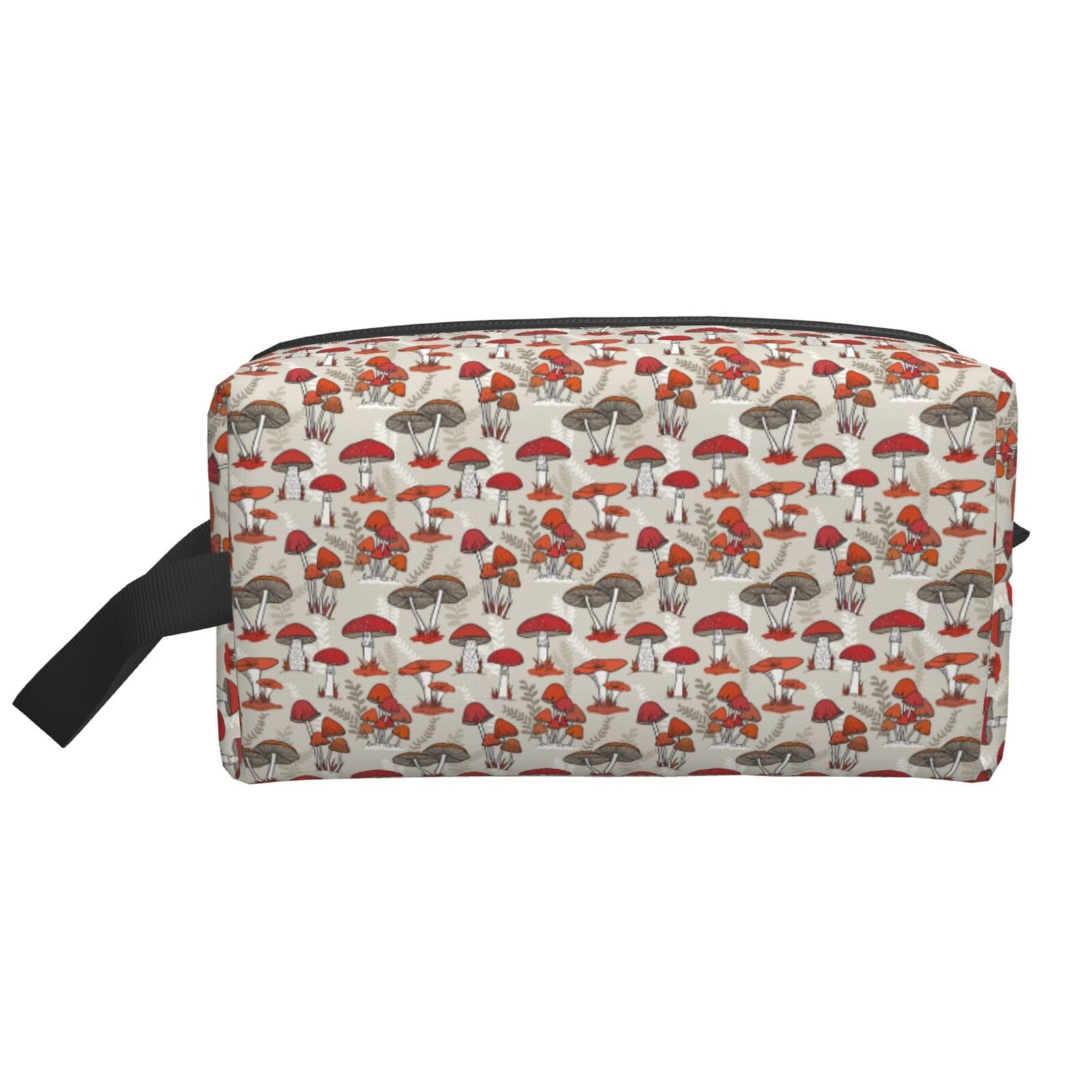 Ercgad Unisex White Red Mushrooms Print Large Capacity Travel Toiletry Bag Cosmetic Pouch Daily Storage Makeup Case