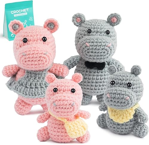 POP COCHE Kit de ganchillo para principiantes, kits de punto de ganchillo para bricolaje Amigurumi ganchos de tejer, juego de hilo con tutoriales en