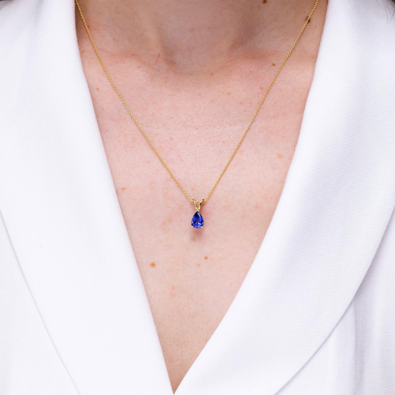 Angara Natural Tanzanite Solitaire Pendant for Women | V-Bale Pear-Shaped Tanzanite Solitaire Pendant in 14K Solid Gold/Silver/Platinum With 18" Chain | December Birthday, Gemstone Jewelry Gift - Image 5