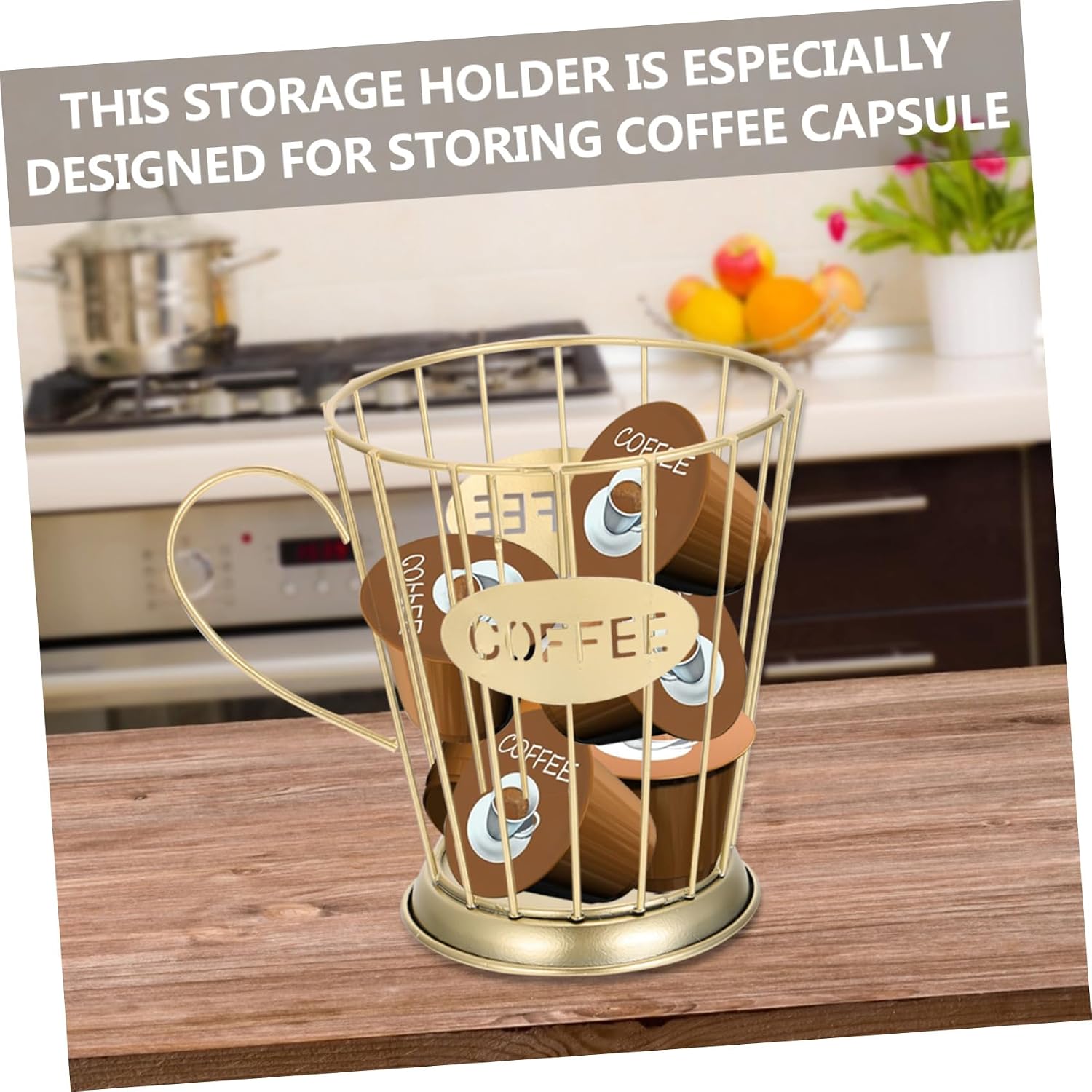 Coffee Capsule Storage Basket Practical Compact Pod Organizer with Classic Gold Finish Iron Material for Kitchen Office Countertop Storage