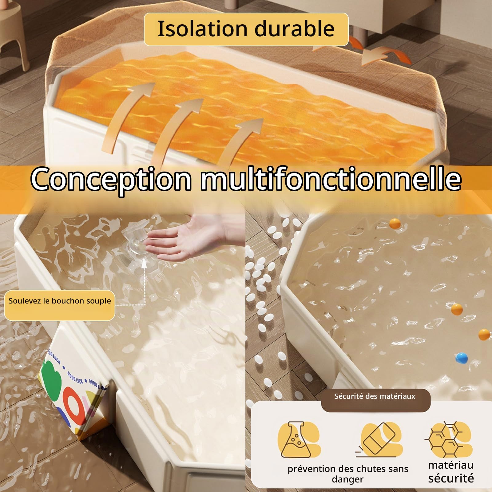 Baignoire Pliable, Baignoires Portable Mobile pour Douche Pliante SPA Baignoire Bouchon de vidange Pataugeoire Pliable avec 3 Brosses de Bain en Silicone pour Petite Salle de Bain 75x70x25cm