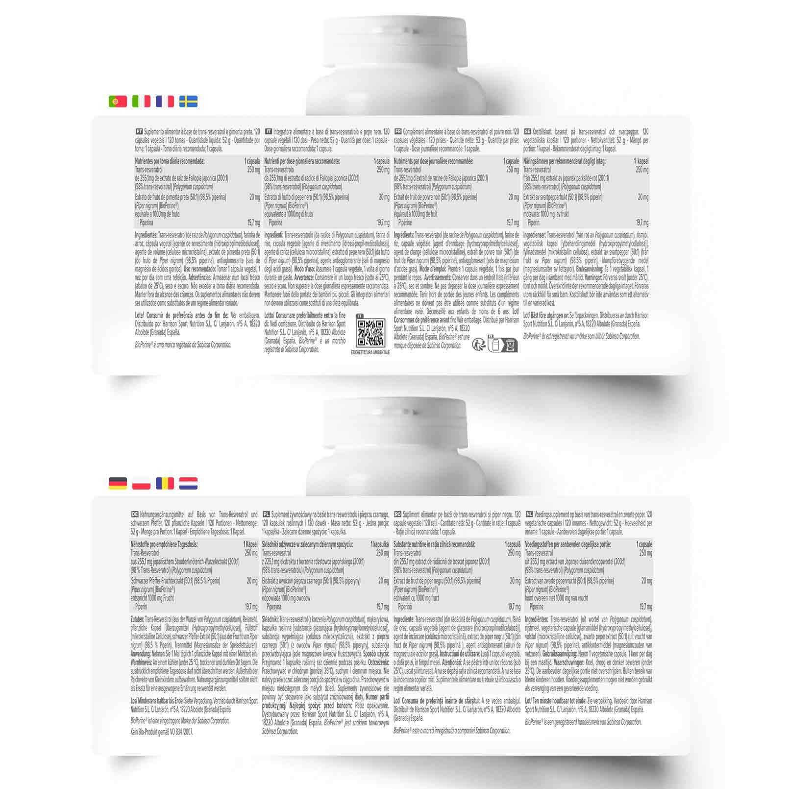 HSN Resveratrol 250mg + BioPerine® | 120 Cápsulas Vegetales | Puro Trans-Resveratrol de Fallopia japonica 200x Veces Más Concentrado | No-GMO, Vegano, Sin Gluten