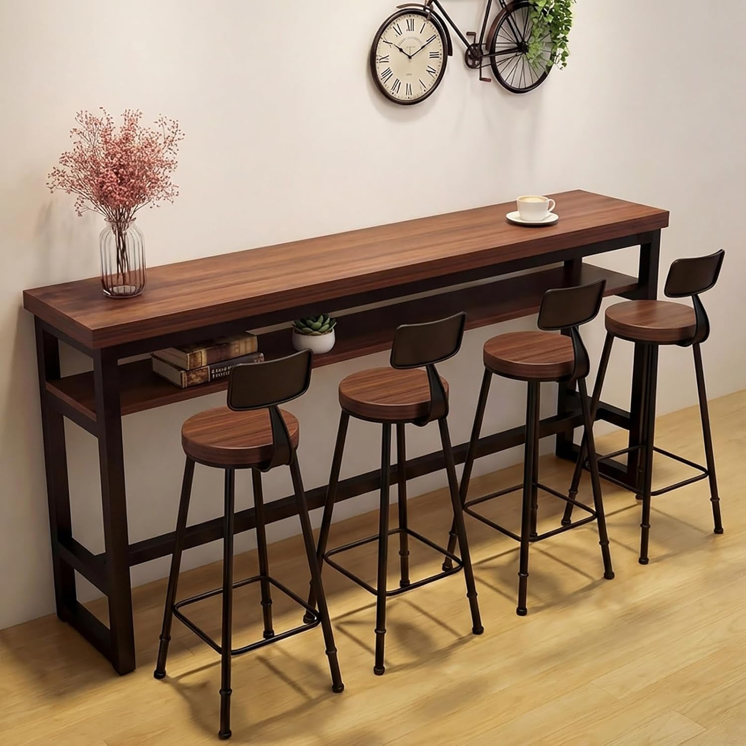 Kitchen Breakfast Bar,Bar Table,Breakfast Bar Table with Footrest,Metal Frame Pub Coffee Desk,Easy Assembly,Double-Layer Storage,for Small Spaces Breakfast Nook,Home Kitchen Dining,Pub