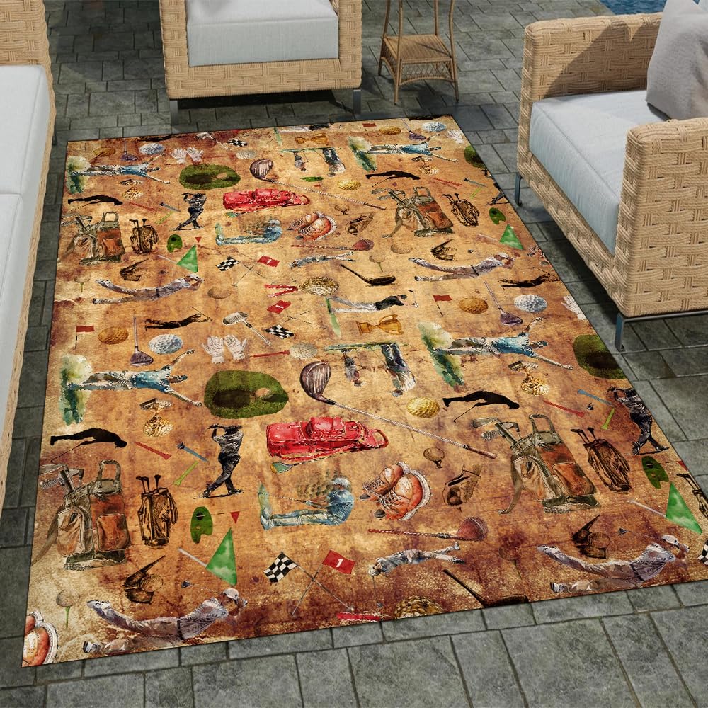 Custom Golf Area Rug, Golf Rugs for Living Room, Non Slip Area Mat Rugs for Office Living Room Indoor, Golf Carpet Floor Mat Indoor for Boys Golf Home Decor (Golf Equipment)