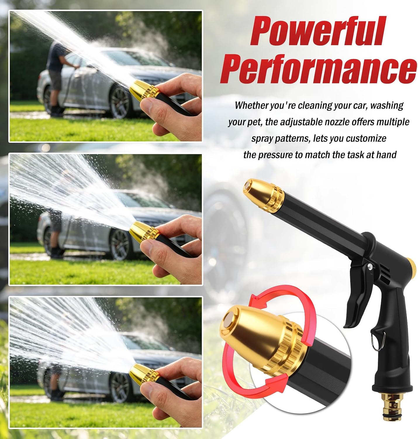High Pressure Water Hose Nozzle,Upgraded High Pressure Garden Hose Sprayer with Adjustable Spray Pattern,Highs Pressures Water Sprayers for Car Wash,Yard Pet Cleaning