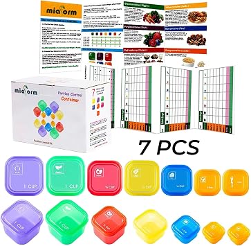 miaform Portion Control Container and Food Plan - 21 Day Portion Control Container Kit for Weight Loss - 21 Day Tally Chart with e-Book (7 Labeled Pcs)