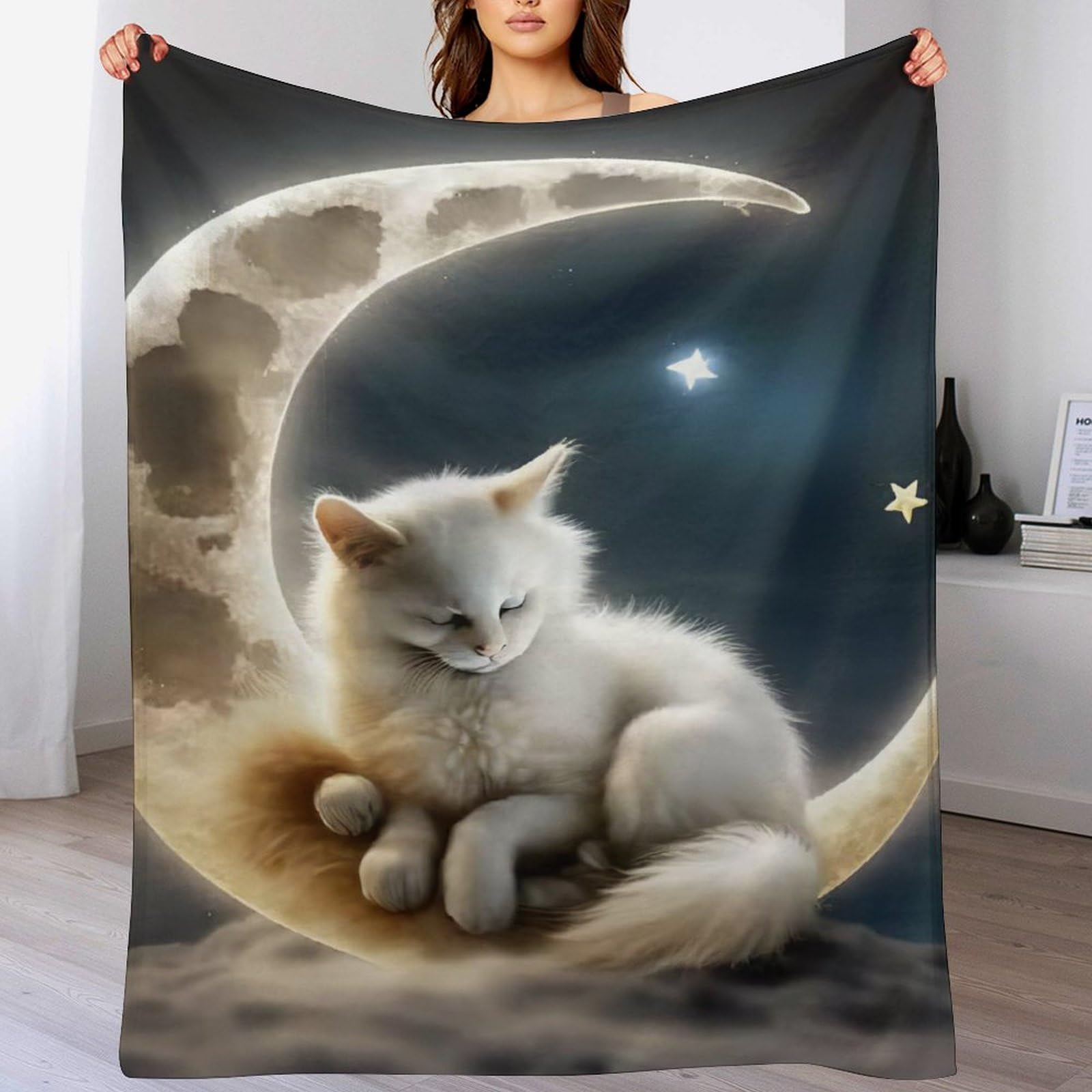 Couverture chat en flannel quatre saisons 130x180cm jeté de canapé lit douce