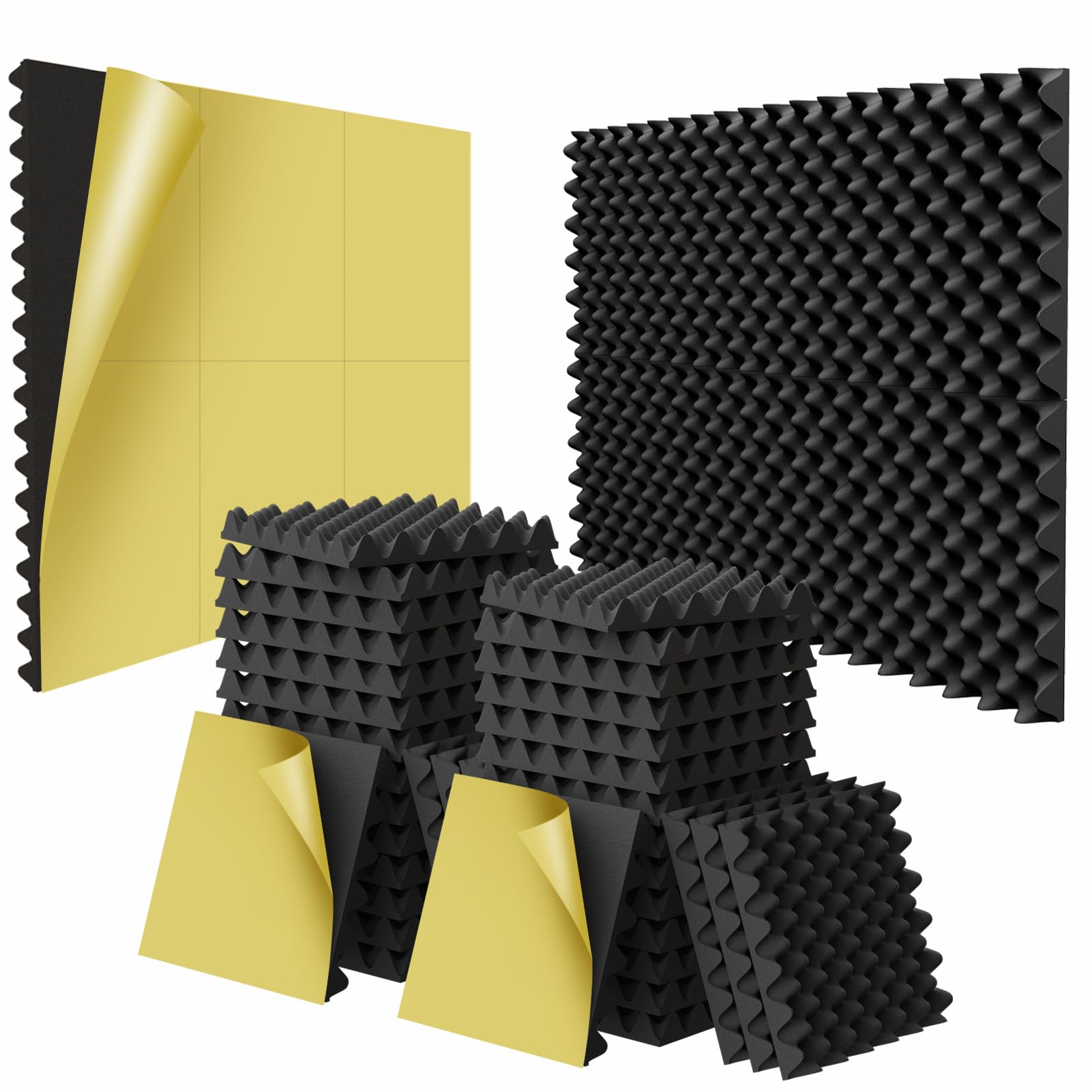WVOVW 24 Pack 1.5"X12"X12" Acoustic Foam Panels, Self-Adhesive Soundproof Egg Crate Foam, Upgraded Fire-Retardant Panels for Walls, Doors