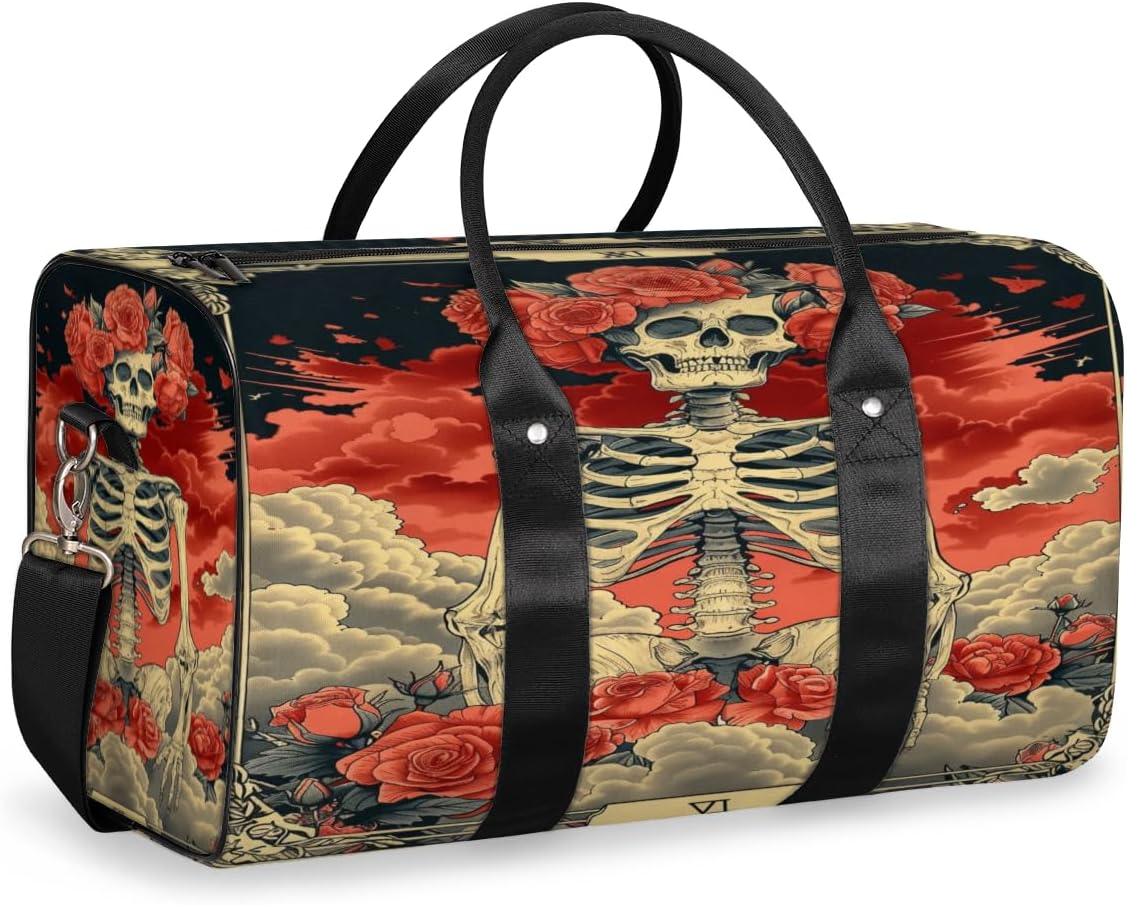 Wreath Skull Travel Duffel Bag for Women Men Large Capacity Overnight Weekender Bags for Lightweight Waterproof Sport Gym Bag for Workout Yoga Swim