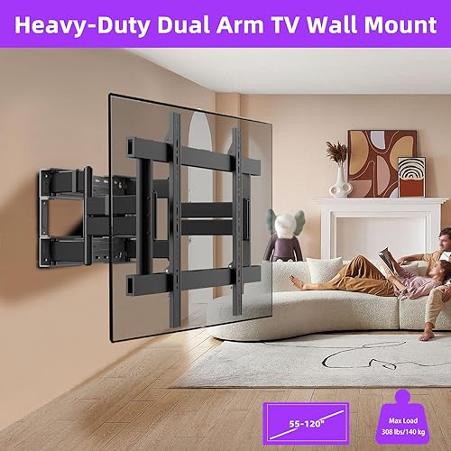 Miniatura 6 de Soporte de pared para TV de movimiento completo para televisores de 55 a 120 pulgadas, 308 libras de alta resistencia, ultra delgado, 8 brazos