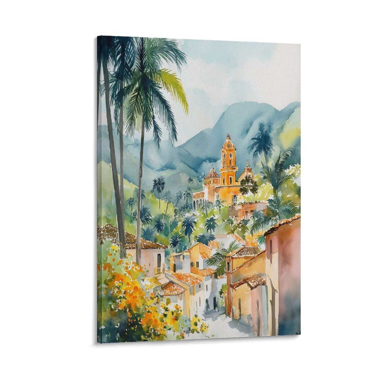 LCYNNH San Salvador Watercolor 20x30inch(50x75cm) Vintage Travel Poster Watercolor Canvas Art