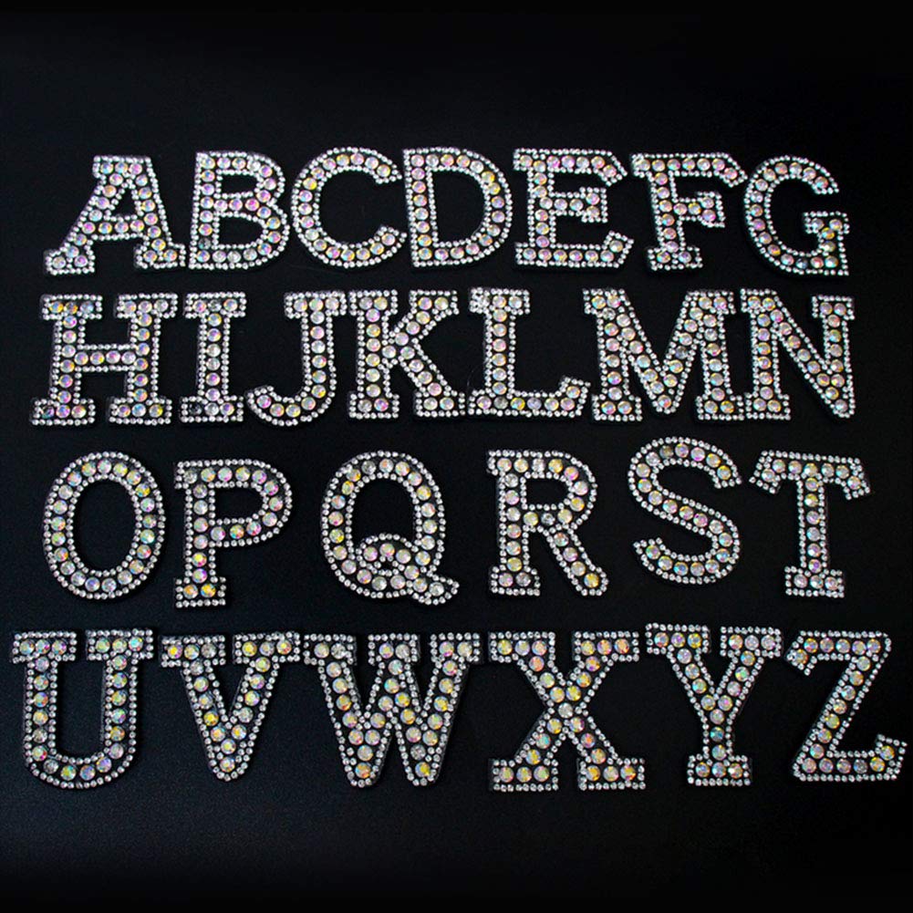 Tyenaza Parches de Letras Alfabeto Bordadas con Imitación de Diamante, Lote de 26 Apliques Decorativos DIY para Ropa, Zapatos, Sombreros y Bolsos