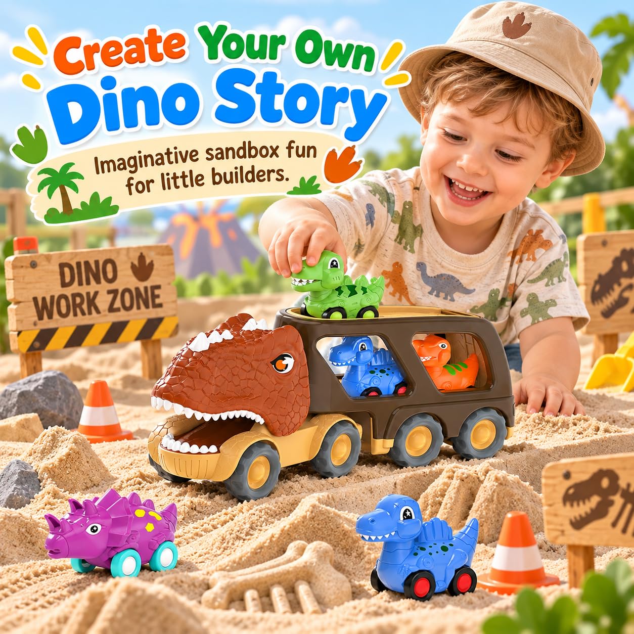Veslier Dinosaur Carrier Truck - 4 Dino Cars! -4 Veslier Dinosaur Carrier Truck - 4 Dino Cars! -4