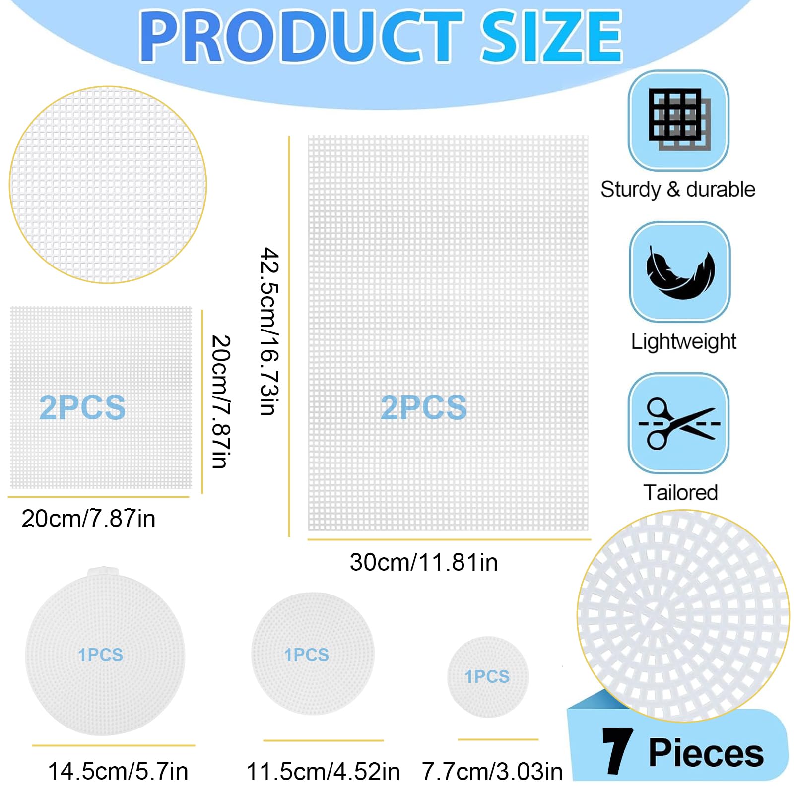 Lona De Malla De Plástico Rejilla De Plástico - Stramin Para Bordado, 7 Hojas De Lona De Plástico Blanco Transparente Para Proyectos De Manualidades Creativas