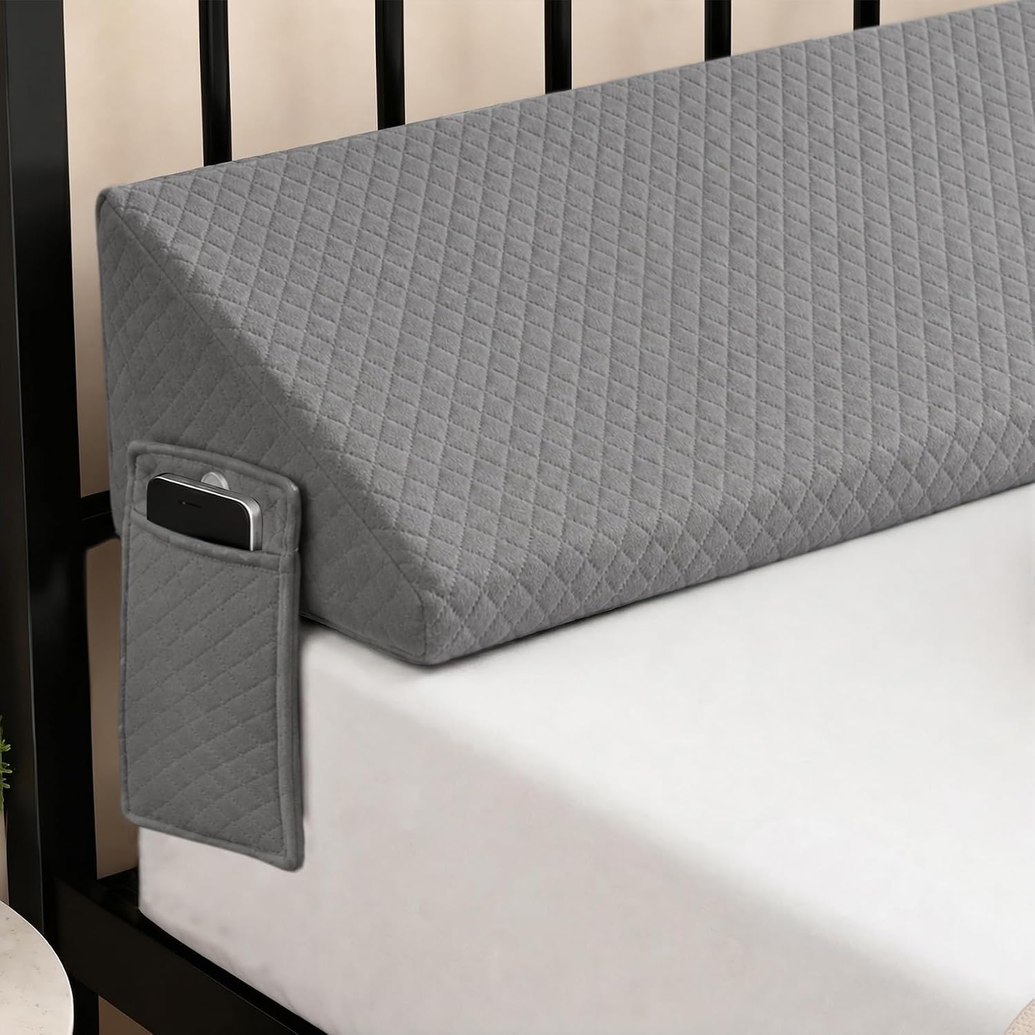 Queen Size Bed Wedge Pillow for Bed Gap Filler/Headboard Gap Black Long Triangle Edge Corner Pillows with Pockets,Dense Foam,Prevents Queen Pillow/Small Stuff Drops House Home Decor Beds Accessories