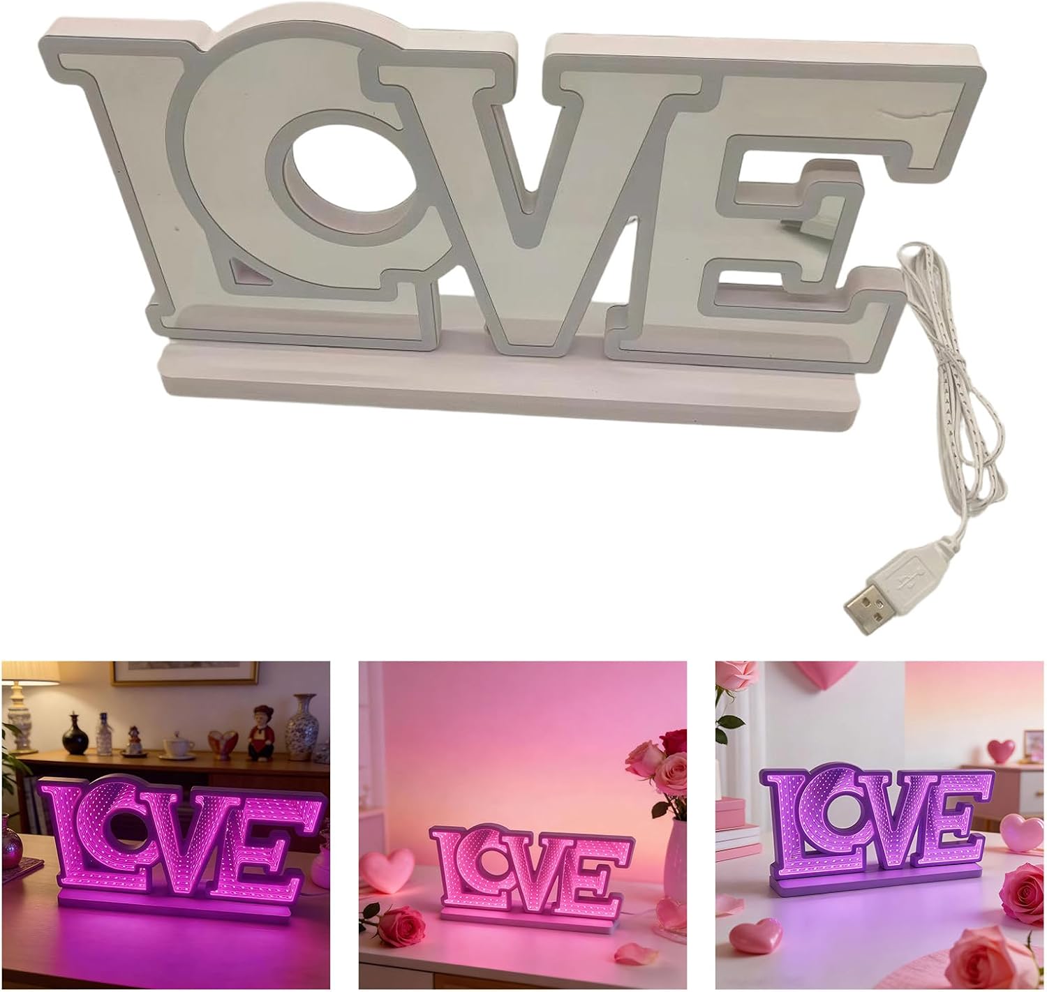 Easy Installation Desktop Decoration Led Light Home Decor Lamp Love Letter Shape PVC Texture Perfect for Celebration Holiday Moods Light