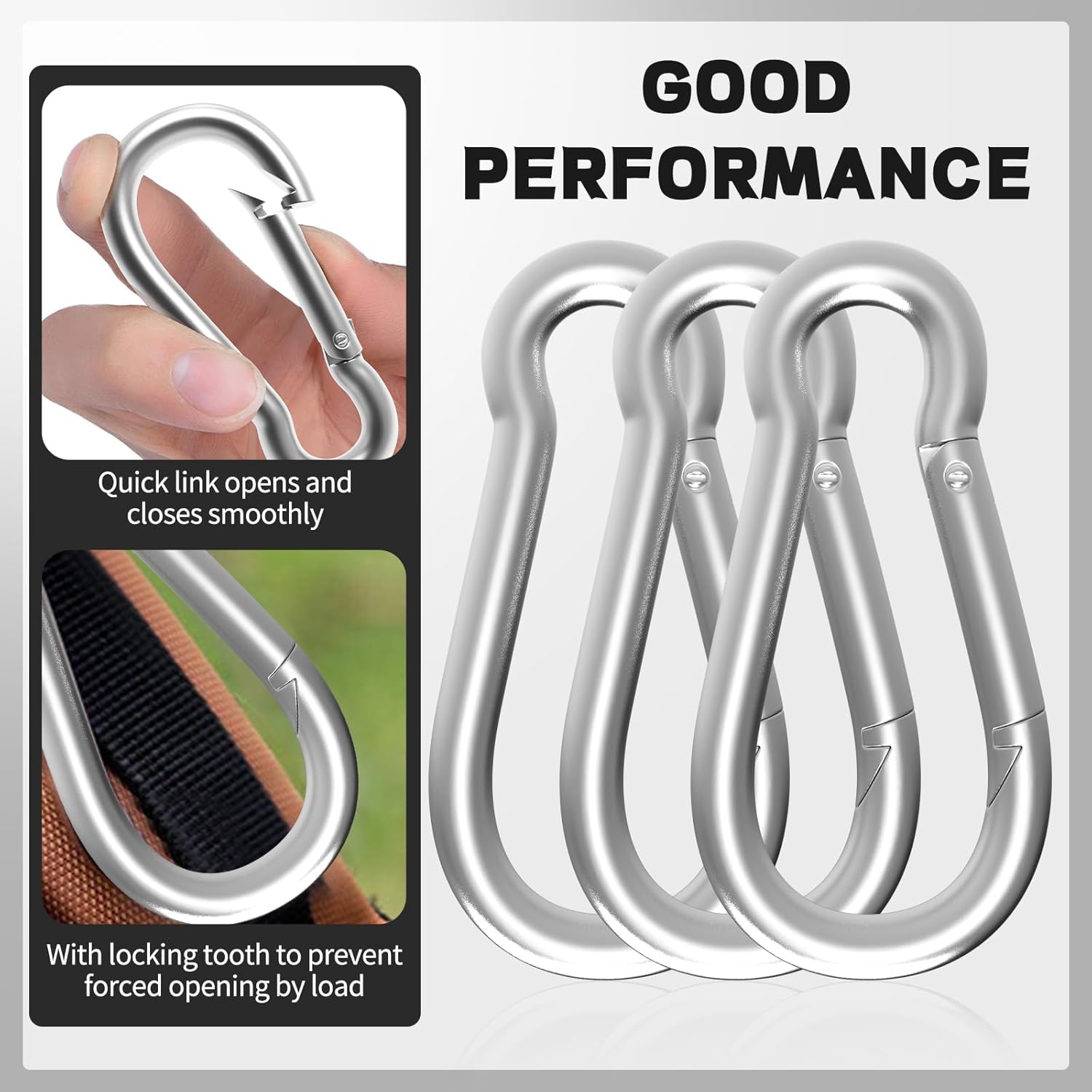 50-Pack M8 Carabiners Clip Heavy Duty Spring Snap Hook, 3Inch Galvanized Steel Carabiner, Safety Quick Links Snap Hooks, Spring Clips for Swing Hammock Camping Keychain Outdoor
