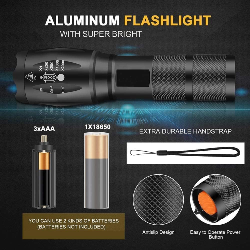 MODOAO Torcia LED Alta Luminosità Portatile, Zoomabile, Impermeabile IPX6, Con 1 Batteria AAA, Per Campeggio Ed Escursioni
