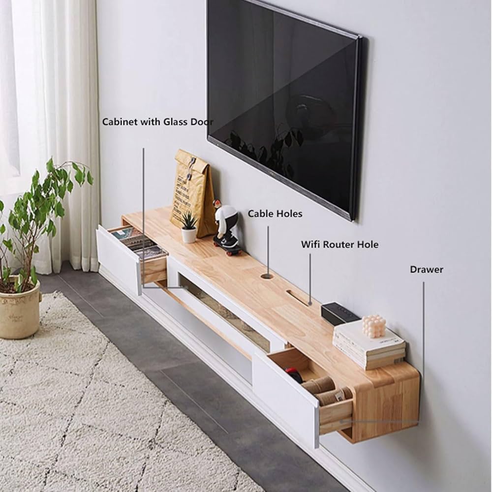 Wooden Floating TV Unit, 78.7'' Wall Mounted TV Cabinet