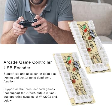 QM070913 Game Controller USB Encoder Zero Delay Module for PC for MAME for Retropie, USB PC Encoder with Wire and 5 pin Joystick Cable, Double