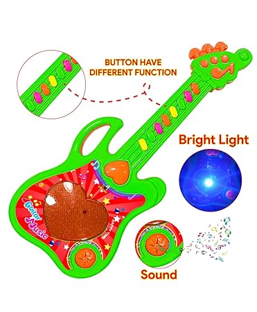 KiddyBuddy Handheld Toy Guitar Musical Toy for Children with Lights and Sounds Kids Guitar Toy with Plays Music, Guitar for Toddlers Ages 3Y+ Multicolor