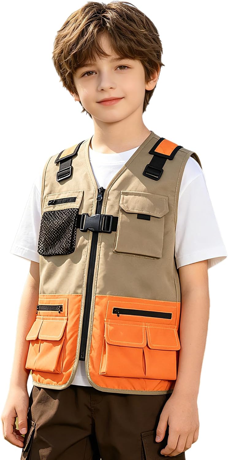 Boys Explorer Vest Pocket Front Cargo Jacket Lightweight Top for Camping Photography Hiking