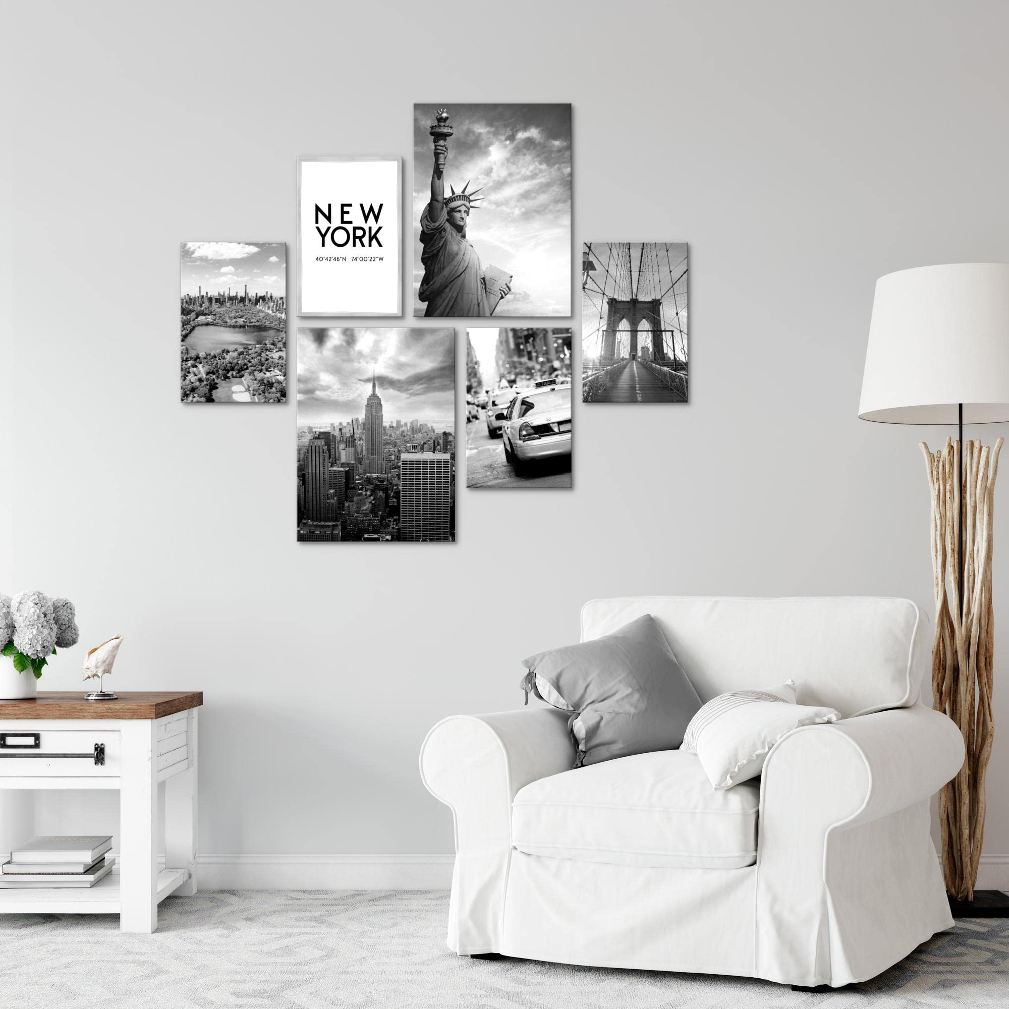 Novart Wandbilder Set New York City Schwarz Weiss - KEIN EXTRA RAHMEN BENÖTIGT - Modern Deko - Wohnzimmer Büro N013163a