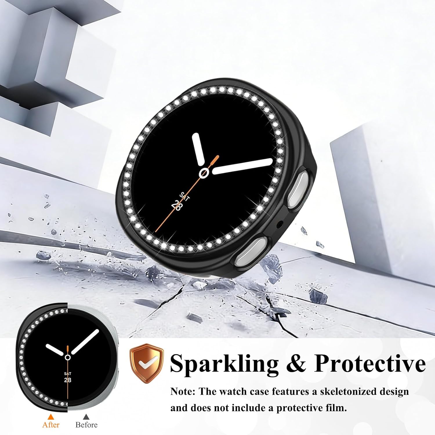 Bling Band with Case Compatible for Samsung Galaxy Watch 8 40mm 44mm, Women Diamond Butterfly Metal Bracelet Rhinestone Strap with Protector Case - Image 5