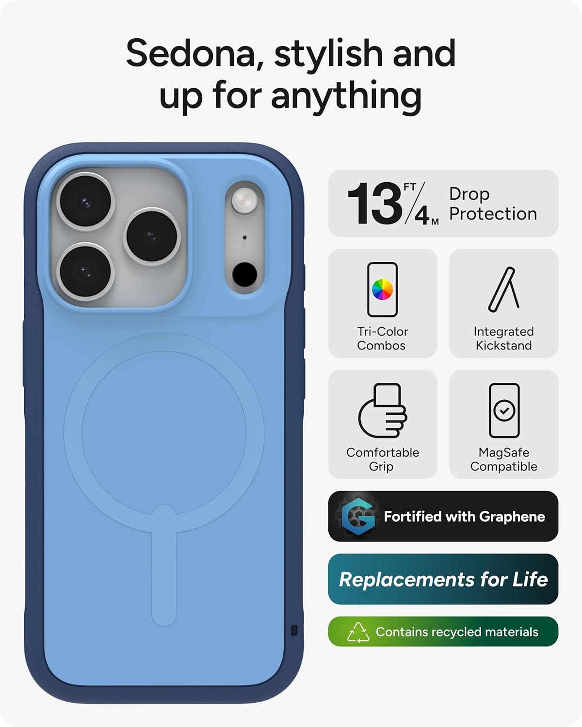 ZAGG Sedona Snap Case for iPhone 17 Pro - Blue Royal Ember, Drop Protection (13ft/4m), Graphene-Reinforced Multi-Layer Protection, MagSafe Phone Case with Impact-Absorbing Bumpers, Slim & Lightweight - Image 2
